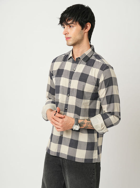 Dappled Bisque & Navy Double Pocket Corduroy Overshirt