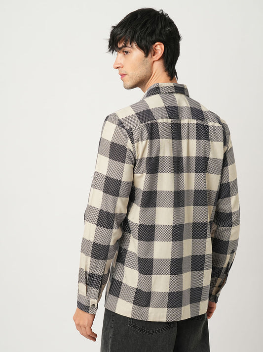 Dappled Bisque & Navy Double Pocket Corduroy Overshirt