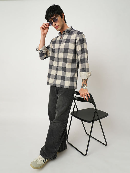 Dappled Bisque & Navy Double Pocket Corduroy Overshirt