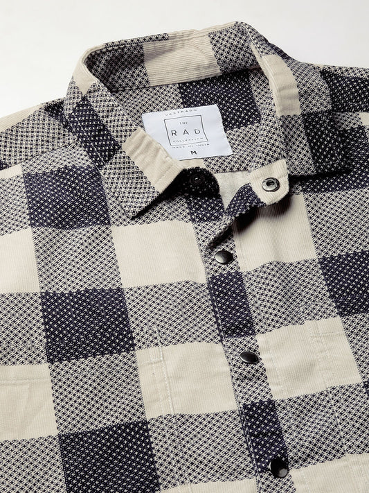 Dappled Bisque & Navy Double Pocket Corduroy Overshirt