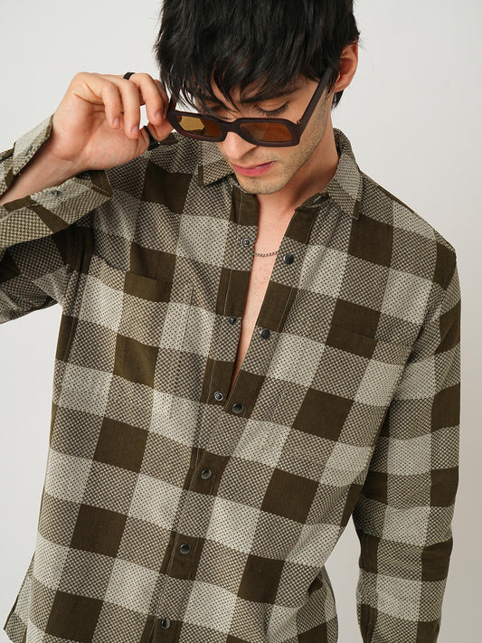 Dappled Brownish Green Double Pocket Corduroy Overshirt