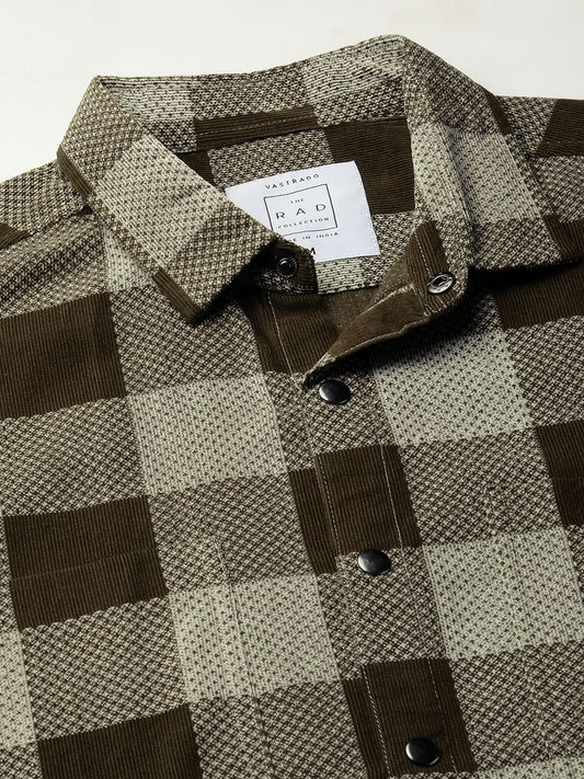 Dappled Brownish Green Double Pocket Corduroy Overshirt