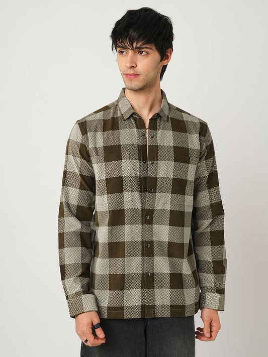 Dappled Brownish Green Double Pocket Corduroy Overshirt