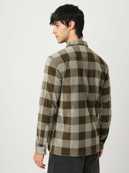 Dappled Brownish Green Double Pocket Corduroy Overshirt