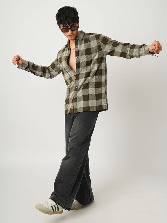 Dappled Brownish Green Double Pocket Corduroy Overshirt