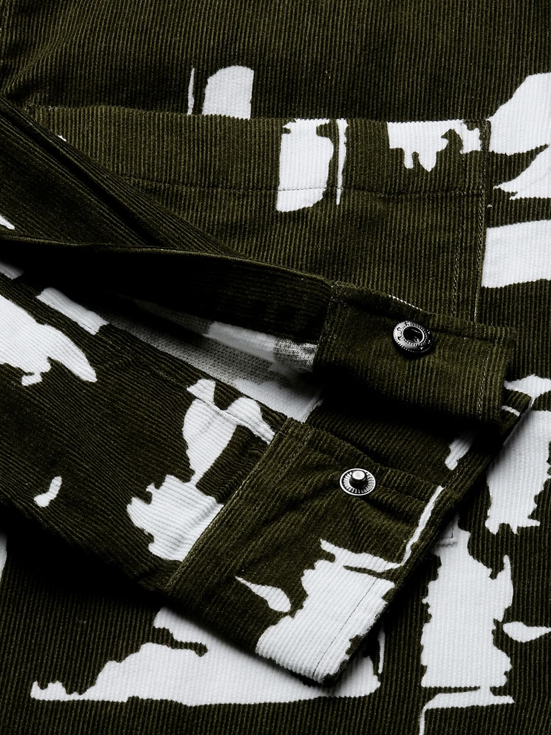 Olive Abstract Printed Double Pocket Corduroy Shirt