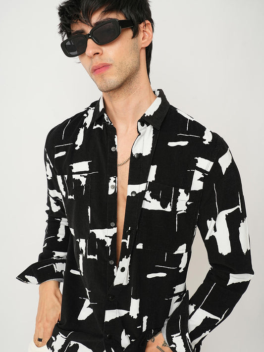 Artistic Achromatic Double Pocket Corduroy Shirt