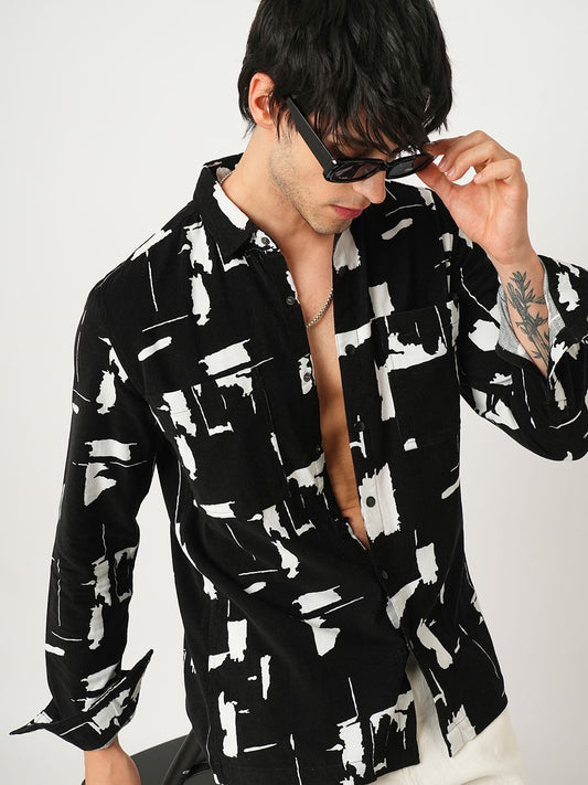 Artistic Achromatic Double Pocket Corduroy Shirt