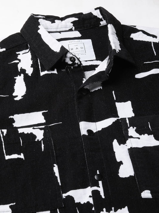Artistic Achromatic Double Pocket Corduroy Shirt