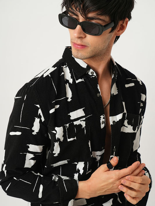 Artistic Achromatic Double Pocket Corduroy Shirt