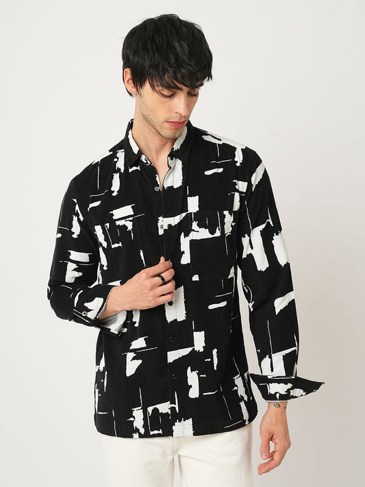 Artistic Achromatic Double Pocket Corduroy Shirt