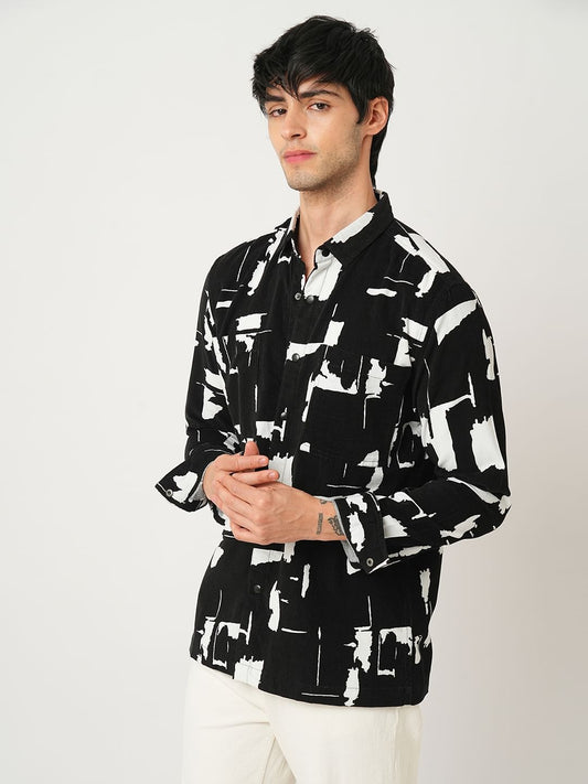 Artistic Achromatic Double Pocket Corduroy Shirt