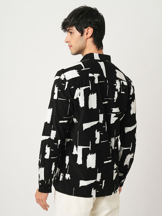 Artistic Achromatic Double Pocket Corduroy Shirt