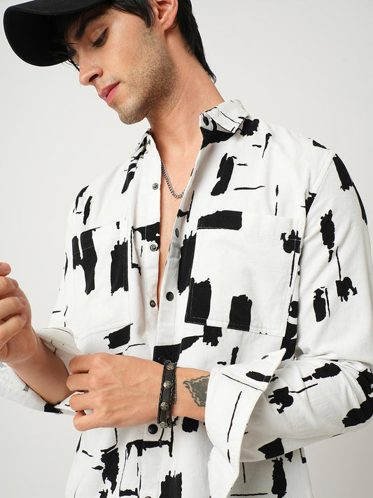 Artistic Achromatic Double Pocket Corduroy Shirt