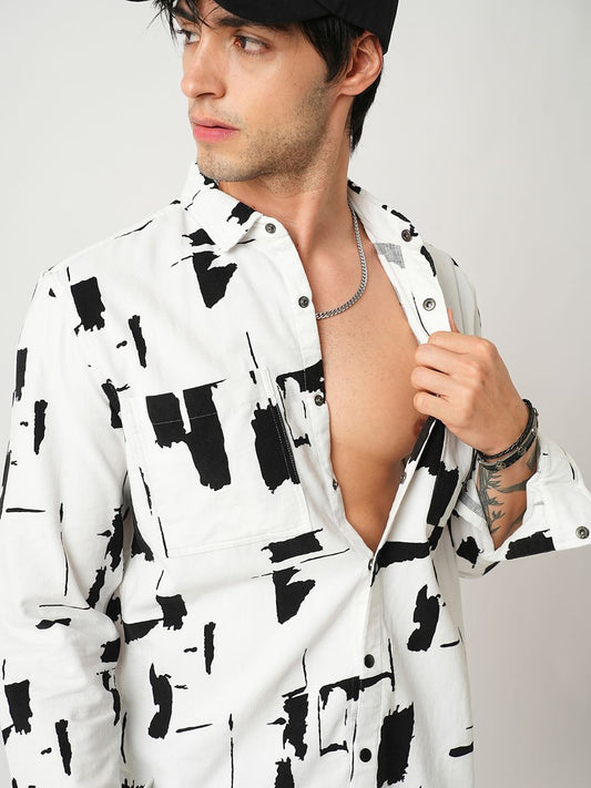 Artistic Achromatic Double Pocket Corduroy Shirt