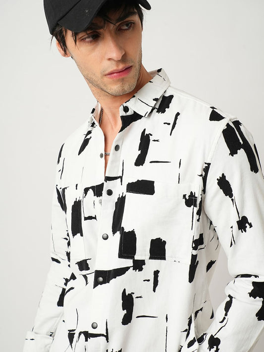 Artistic Achromatic Double Pocket Corduroy Shirt