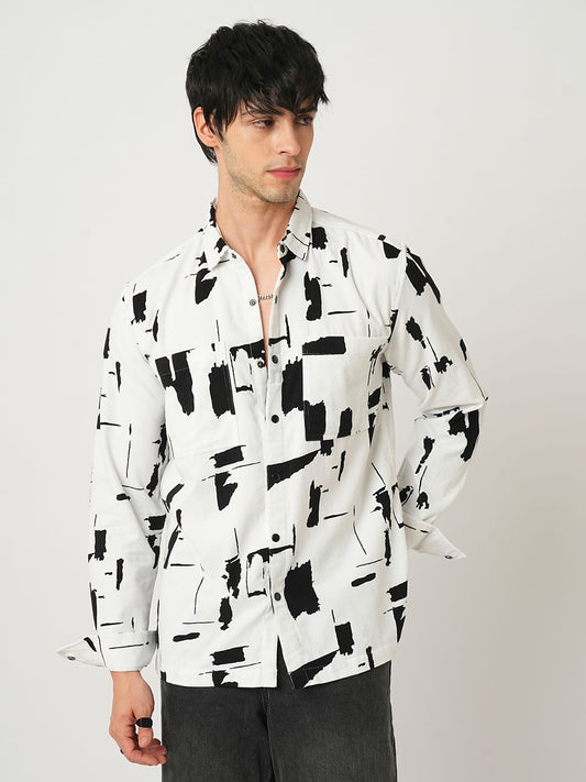 Artistic Achromatic Double Pocket Corduroy Shirt