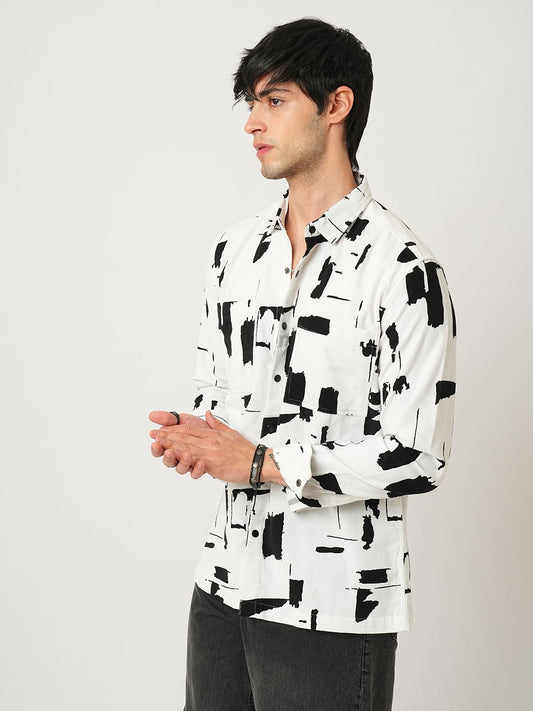 Artistic Achromatic Double Pocket Corduroy Shirt