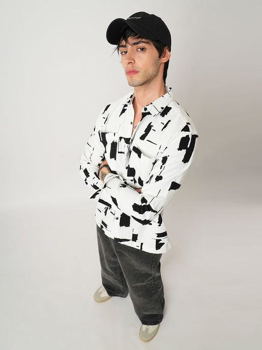 Artistic Achromatic Double Pocket Corduroy Shirt