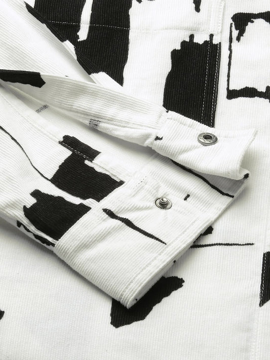 Artistic Achromatic Double Pocket Corduroy Shirt
