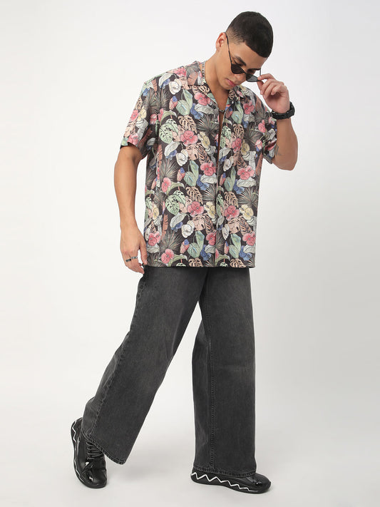 Multicolour Tropical Printed Oversized Shirt