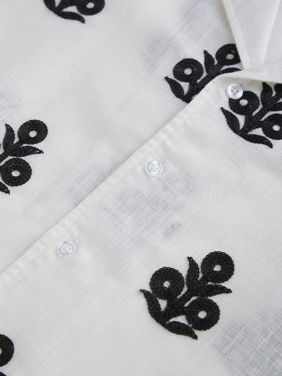 White & Black Embroidered Notch Collar Oversized Shirt