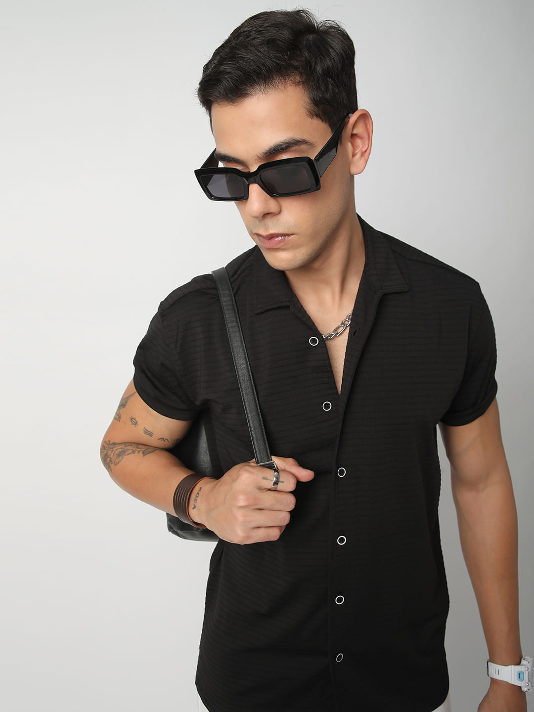 Black Line Textured Knitted Shirt
