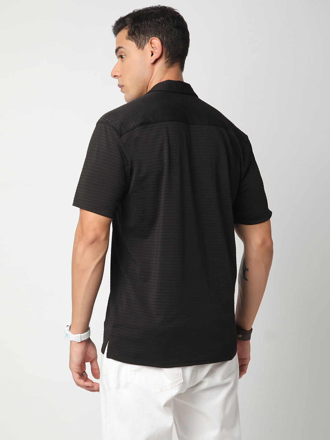 Black Line Textured Knitted Shirt