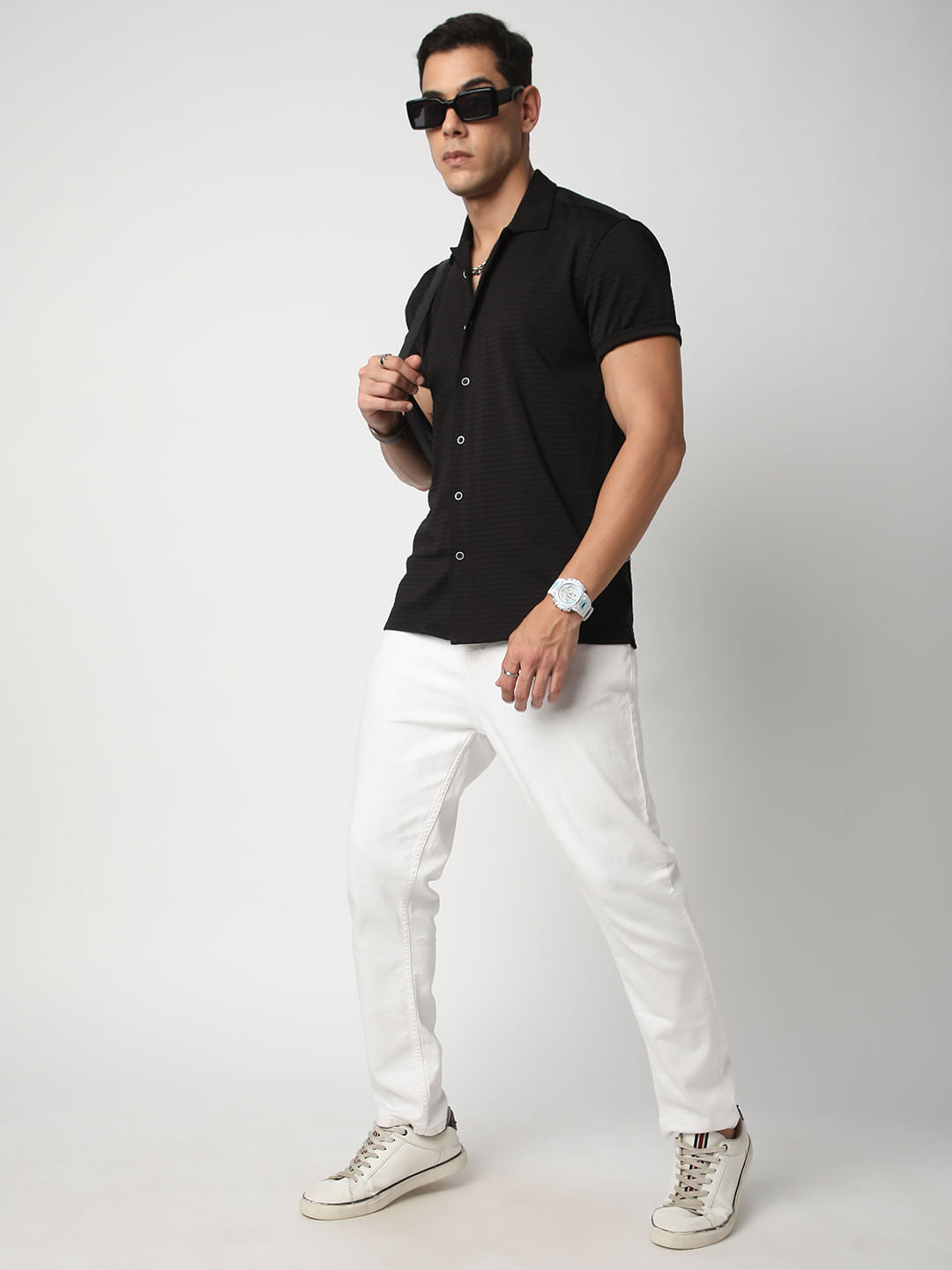 Black Line Textured Knitted Shirt