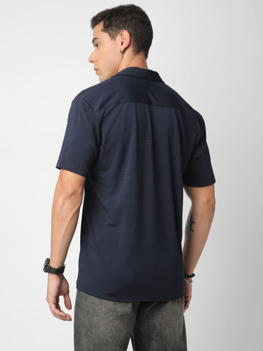 Navy Line Textured Knitted Shirt