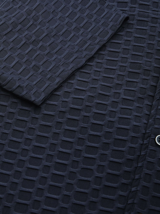 Navy Honeycomb Textured Knitted Shirt