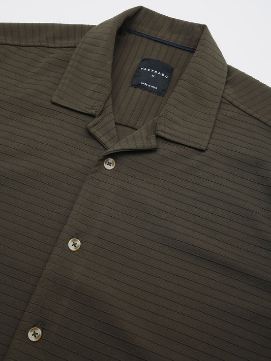 Olive Line Textured Knitted Shirt