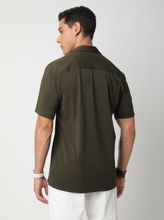 Olive Line Textured Knitted Shirt