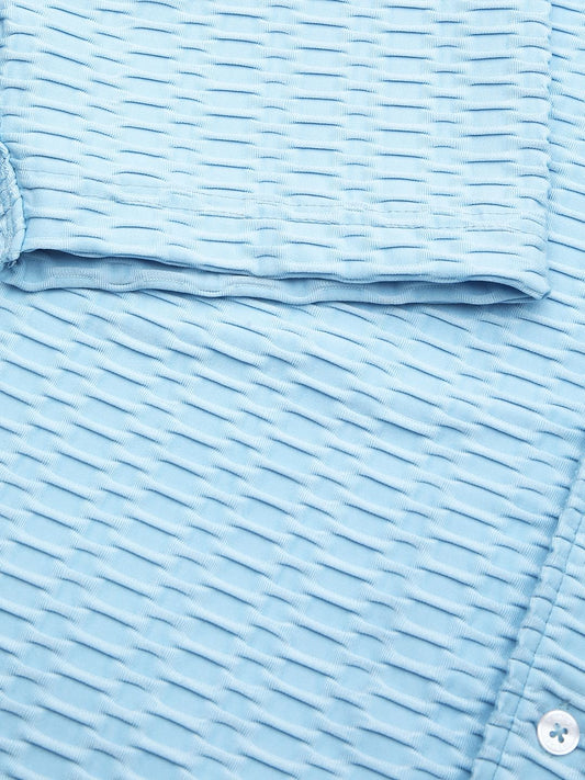 Blue Honeycomb Textured Knitted Shirt