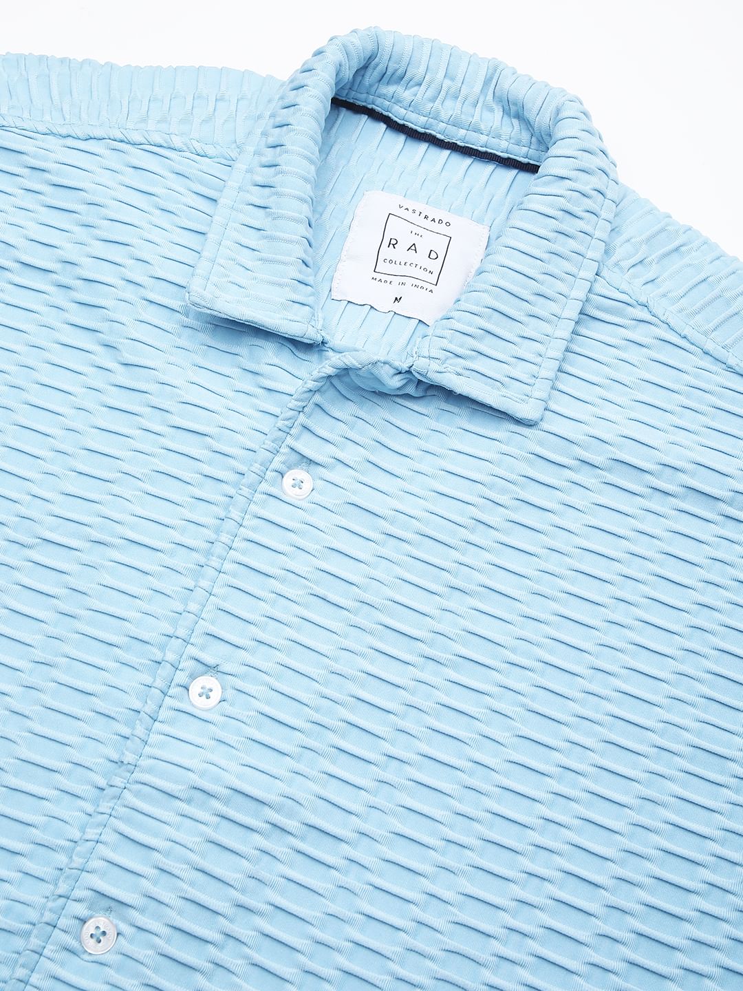 Blue Honeycomb Textured Knitted Shirt