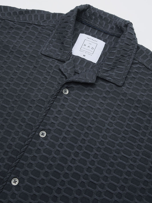 Grey Honeycomb Textured Knitted Shirt