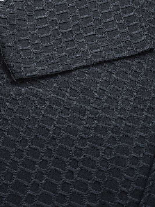 Grey Honeycomb Textured Knitted Shirt