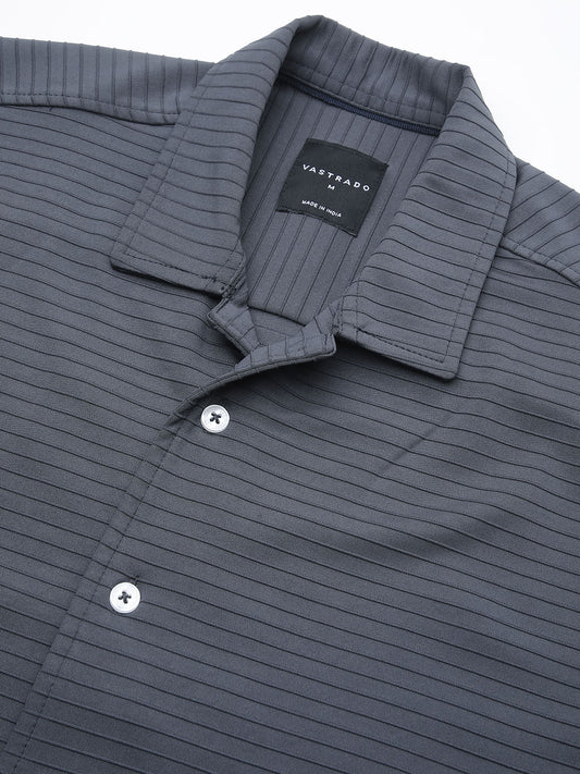 Pebble Grey Line Textured Knitted Shirt
