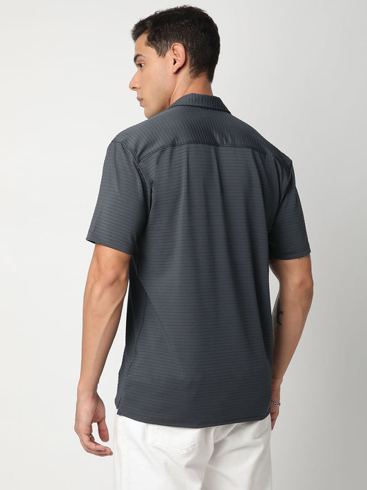 Pebble Grey Line Textured Knitted Shirt