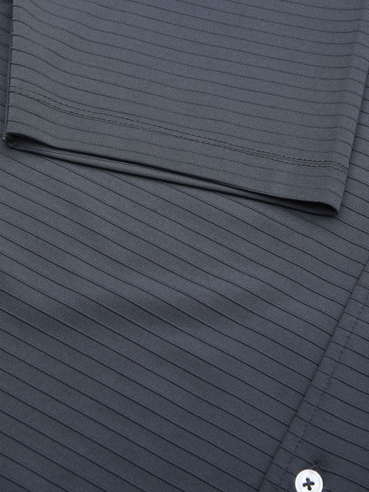 Pebble Grey Line Textured Knitted Shirt