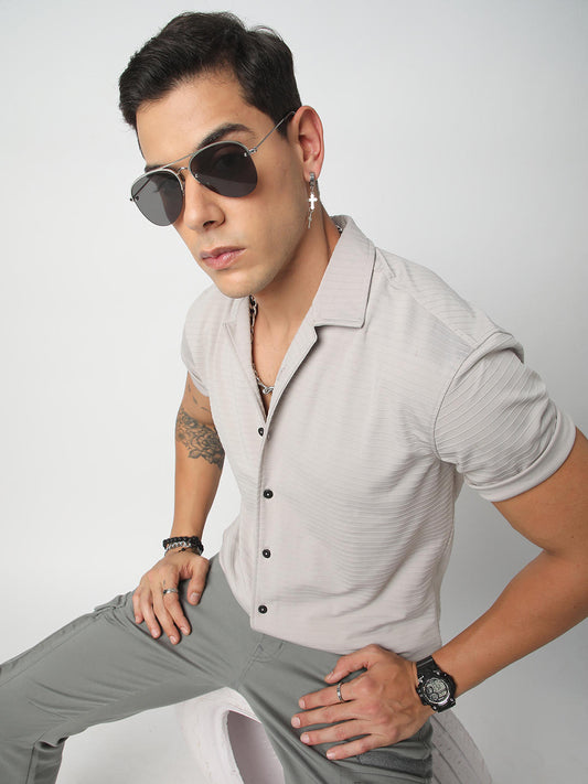 Silver Grey Line Textured Knitted Shirt
