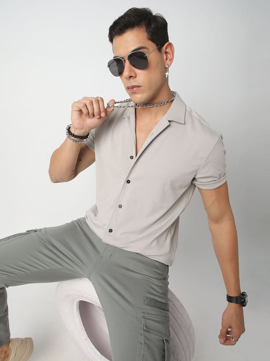 Silver Grey Line Textured Knitted Shirt
