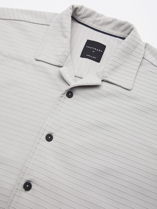Silver Grey Line Textured Knitted Shirt
