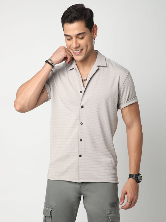 Silver Grey Line Textured Knitted Shirt