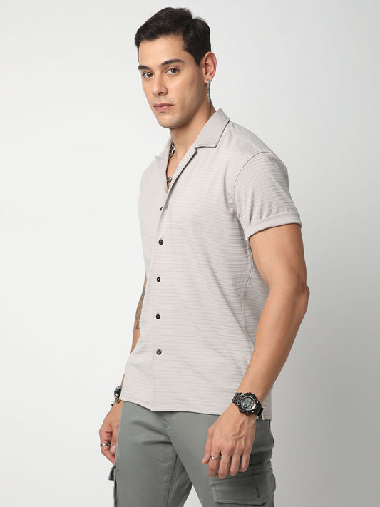 Silver Grey Line Textured Knitted Shirt