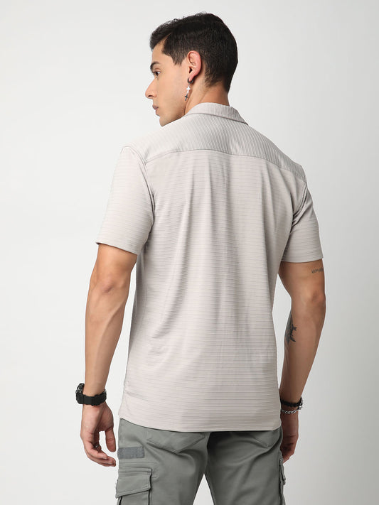 Silver Grey Line Textured Knitted Shirt