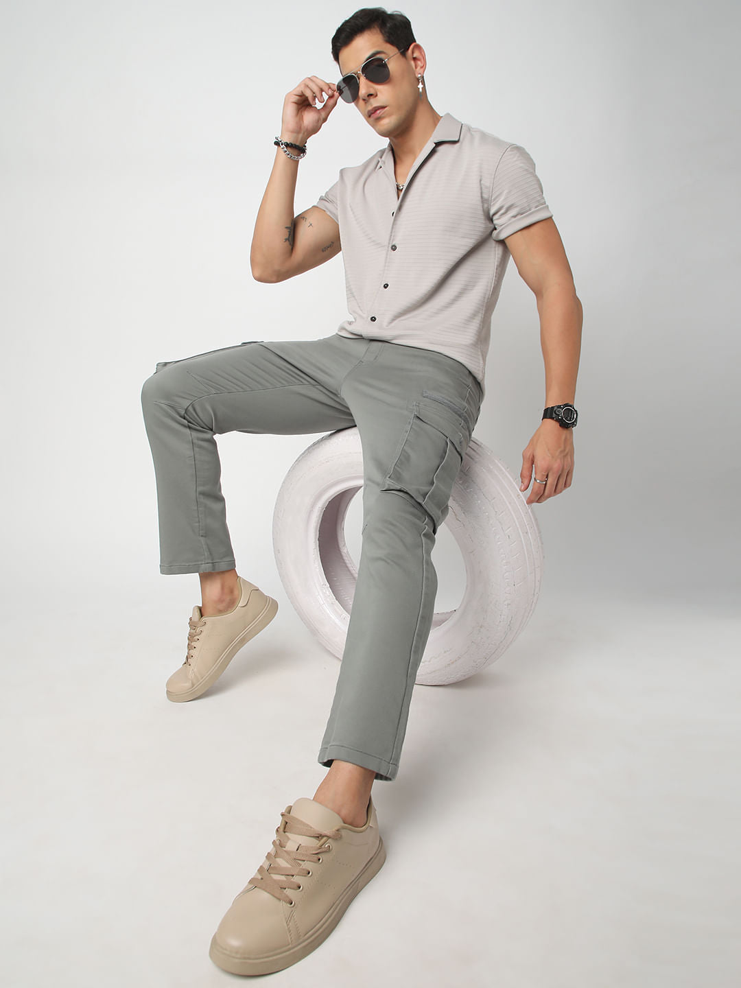 Silver Grey Line Textured Knitted Shirt