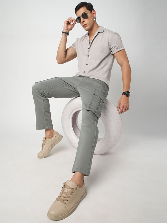 Silver Grey Line Textured Knitted Shirt