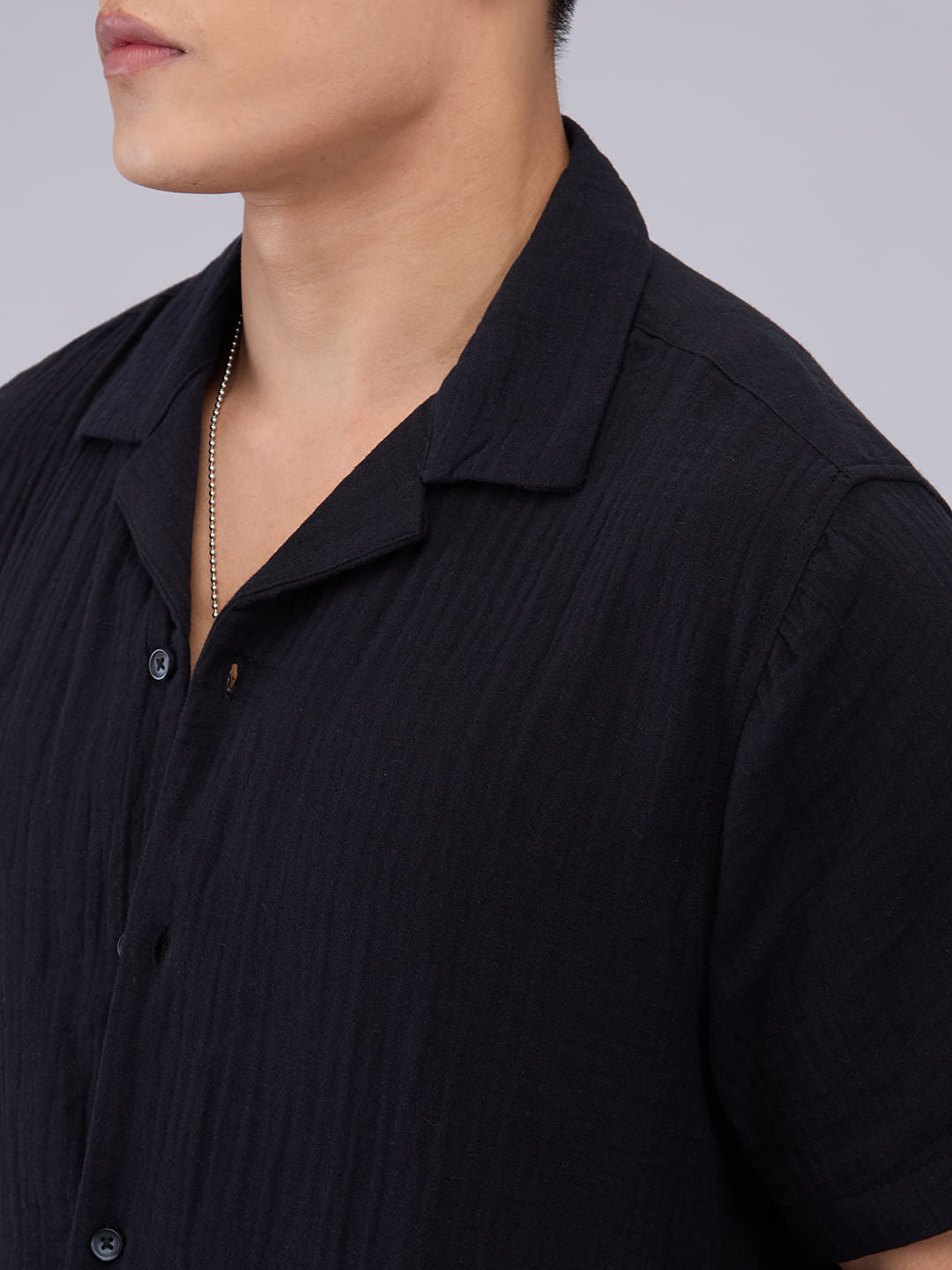 Timeless Black Double Cloth Crinkled Shirt