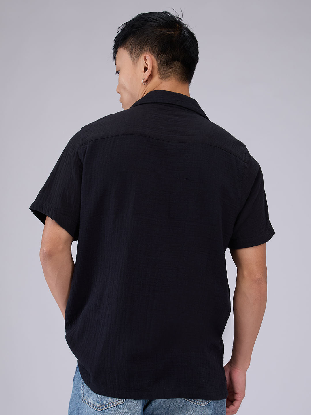 Timeless Black Double Cloth Crinkled Shirt